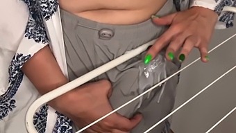 Step-Mom'S Solo Show With Huge Tits And Dirty Talk In The Laundry Room