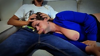 Stepson Gives A Deep And Dirty Blowjob To Stepmom'S Big Natural Tits